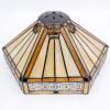 imageWERFACTORY Tiffany Table Lamp Yellow Hexagon Stained Glass Bedside Lamp Mission 16X16X24 Inches Desk Reading Light Metal Base Decor Bedroom Living Room Home Office S011 Series