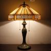 imageWERFACTORY Tiffany Table Lamp Yellow Hexagon Stained Glass Bedside Lamp Mission 16X16X24 Inches Desk Reading Light Metal Base Decor Bedroom Living Room Home Office S011 Series