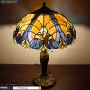 imageWERFACTORY Tiffany Table Lamp Yellow Liaison Stained Glass Bedside Lamp 16X16X24 Inches Desk Reading Light Metal Base Decor Bedroom Living Room Home Office S160E Series
