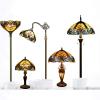 imageWERFACTORY Tiffany Table Lamp Yellow Liaison Stained Glass Bedside Lamp 16X16X24 Inches Desk Reading Light Metal Base Decor Bedroom Living Room Home Office S160E Series
