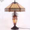 imageWERFACTORY Tiffany Table Lamp Yellow Stained Glass Hexagon Mission MotherDaughter Vase Lamp 16X16X24 Inches Desk Reading Light Decor Bedroom Living Room Home Office S011 Series