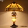 imageWERFACTORY Tiffany Table Lamp Yellow Stained Glass Hexagon Mission MotherDaughter Vase Lamp 16X16X24 Inches Desk Reading Light Decor Bedroom Living Room Home Office S011 Series