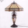 imageWERFACTORY Tiffany Table Lamp Yellow Stained Glass Hexagon Mission MotherDaughter Vase Lamp 16X16X24 Inches Desk Reading Light Decor Bedroom Living Room Home Office S011 Series