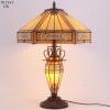 imageWERFACTORY Tiffany Table Lamp Yellow Stained Glass Hexagon Mission MotherDaughter Vase Lamp 16X16X24 Inches Desk Reading Light Decor Bedroom Living Room Home Office S011 Series