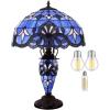 imageWERFACTORY Tiffany Lamp Blue Purple Lavender Stained Glass Baroque MotherDaughter Vase Table Lamp 16X16X24 Inches Desk Light Decor Bedroom Living Room Home Office S003C Series