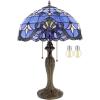imageWERFACTORY Tiffany Lamp Blue Purple Stained Glass Baroque Table Lamp Lavender Style Bedside Desk Light Metal Base 16X16X24 Inches Decor Bedroom Living Room Home Office S003C Series 24 Inch