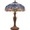 imageWERFACTORY Tiffany Lamp Blue Stained Glass Dragonfly Style Bedside Table Lamp 16X16X24 Inch Desk Reading Light Metal Base Decor Bedroom Living Room Home Office S631 Series