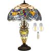 imageWERFACTORY Tiffany Lamp Blue Stained Glass Lotus MatherDaughter Vase Table Lamp 16X16X24 Inches Antique Desk Reading Light Decor Bedroom Living Room Home Office S220 Series
