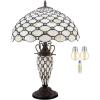 imageWERFACTORY Tiffany Lamp Cream Stained Glass Crystal Pear Bead MatherDaughter Vase Table Lamp 16X16X24 Inches Desk Reading Light Decor Bedroom Living Room Home Office S005 Series