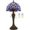 imageWERFACTORY Tiffany Lamp Stained Glass Table Bedside Lamp 12X12X22 Inches Blue Purple Baroque Style Lavender Reading Desk Light Decor Bedroom Living Room Home Office S003C Series