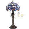 imageWERFACTORY Tiffany Style Table Lamp Blue Purple Cloud Stained Glass Bedside Desk Reading Light 12X12X22 Inches Decor Bedroom Living Room Home Office S558 Series