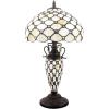 imageWERFACTORY Tiffany Style Table Lamp Cream Stained Glass Crystal Bead Lamp 12X12X22 Inches MotherDaughter Vase Desk Reading Light Decor Bedroom Living Room Home Office S005 Series