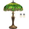 imageWERFACTORY Tiffany Style Table Lamp Green Stained Glass Dragonfly Bedside Lamp 16X16X24 Inch Desk Reading Light Metal Base Decor Bedroom Living Room Home Office S459 Series
