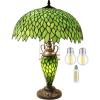 imageWERFACTORY Tiffany Style Table Lamp Green Stained Glass Wisteria MotherDaughter Vase Lamp 16X16X24 Inches Desk Reading Light Decor Bedroom Living Room Home Office S523 Series