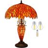 imageWERFACTORY Tiffany Style Table Lamp Red Stained Glass Wisteria MatherDaughter Vase Lamp 16X16X24 Inch Antique Desk Reading Light Decor Bedroom Living Room Home Office S523R Series