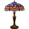 imageWERFACTORY Tiffany Table Lamp Blue Orange Stained Glass Dragonfly Style Bedside Lamp 16X16X24 Inches Desk Reading Light Metal Base Decor Bedroom Living Room Home Office S688 Series