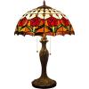 imageWERFACTORY Tiffany Table Lamp Red Stained Glass Tulip Lamp 16X16X24 Inches Desk Reading Light Metal Base Decor Bedroom Living Room Home Office S030 Series