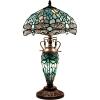 imageWERFACTORY Tiffany Table Lamp Sea Blue Stained Glass Dragonfly Style 12X12X22 Inches MotherDaughter Vase Desk Reading Light Decor Bedroom Living Room Home Office S147 Series