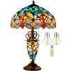 imageWERFACTORY Tiffany Table Lamp Sea Blue Yellow Stained Glass Dragonfly MatherDaughter Vase Table Lamp 16X16X24 Inches Desk Light Decor Bedroom Living Room Home Office S128 Series