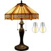 imageWERFACTORY Tiffany Table Lamp Yellow Hexagon Stained Glass Bedside Lamp Mission 16X16X24 Inches Desk Reading Light Metal Base Decor Bedroom Living Room Home Office S011 Series