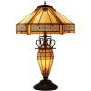 imageWERFACTORY Tiffany Table Lamp Yellow Stained Glass Hexagon Mission MotherDaughter Vase Lamp 16X16X24 Inches Desk Reading Light Decor Bedroom Living Room Home Office S011 Series