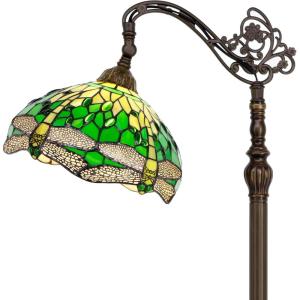 imageWERFACTORY Tiffany Floor Lamp Green Stained Glass Dragonfly Arched Lamp 12X18X64 Inches Gooseneck Adjustable Corner Standing Reading Light Decor Bedroom Living Room S459 Series