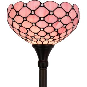imageWERFACTORY Tiffany Floor Lamp Pink Stained Glass Pearl Bead Light 12X12X66 Inches Torchiere Standing Corner Torch Uplight Decor Bedroom Living Room Home Office S005P Series