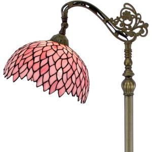 imageWERFACTORY Tiffany Floor Lamp Pink Stained Glass Wisteria Light 12X18X64 Inches Pole Torchiere Standing Corner Torch Uplight Decor Bedroom Living Room Home Office S523P Series