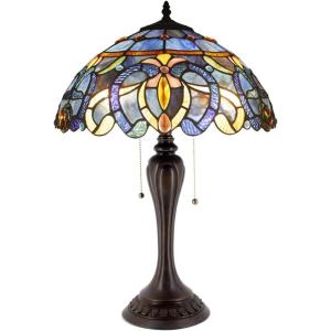 imageWERFACTORY Tiffany Lamp Blue Purple Cloud Stained Glass Style Table Lamp 16X16X24 Inches Desk Bedside Reading Light Resin Base Decor Bedroom Living Room Home Office S558 Series