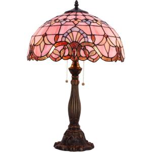 imageWERFACTORY Tiffany Lamp Pink Stained Glass Baroque Bedside Table Lamp Style Desk Light 16X16X24 Inches Decor Bedroom Living Room Home Office S003P Series