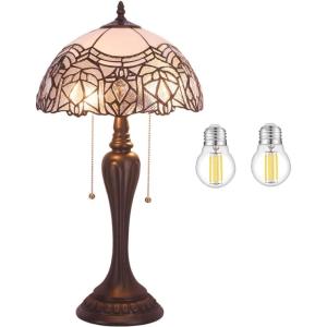 imageWERFACTORY Tiffany Lamp White Bent Stained Glass Crystal Table Lamp Bedside Desk Reading Light 12X12X22 Inches Decor Bedroom Living Room Home Office S508W Series