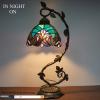 imageWERFACTORY Stained Glass Lamp Tiffany Style Bedside Table Lamp Reading Desk Light Metal Leaf Base 8X10X21 Inches Decor Small Space Bedroom Home Office S160G Series