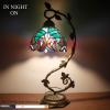 imageWERFACTORY Stained Glass Lamp Tiffany Style Bedside Table Lamp Reading Desk Light Metal Leaf Base 8X10X21 Inches Decor Small Space Bedroom Home Office S160G Series