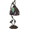 imageWERFACTORY Stained Glass Lamp Tiffany Style Bedside Table Lamp Reading Desk Light Metal Leaf Base 8X10X21 Inches Decor Small Space Bedroom Home Office S160G Series