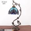 imageWERFACTORY Stained Glass Lamp Tiffany Style Bedside Table Lamp Reading Desk Light Metal Leaf Base 8X10X21 Inches Decor Small Space Bedroom Home Office S160G Series