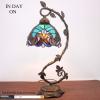 imageWERFACTORY Stained Glass Lamp Tiffany Style Bedside Table Lamp Reading Desk Light Metal Leaf Base 8X10X21 Inches Decor Small Space Bedroom Home Office S160G Series