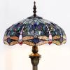 imageWERFACTORY Tiffany Floor Lamp Dragonfly Blue Cloud Stained Glass Standing Reading Light 16X16X64 Inches Antique Pole Corner Lamp Decor Bedroom Living Room Home Office S631 Series