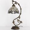 imageWERFACTORY Tiffany Lamp Amber Stained Glass Dragonfly Table Lamp Desk Reading Light Metal Leaf Base Decor Small Space Bedroom Home Office S139 Series