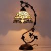 imageWERFACTORY Tiffany Lamp Amber Stained Glass Dragonfly Table Lamp Desk Reading Light Metal Leaf Base Decor Small Space Bedroom Home Office S139 Series