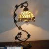 imageWERFACTORY Tiffany Lamp Amber Stained Glass Dragonfly Table Lamp Desk Reading Light Metal Leaf Base Decor Small Space Bedroom Home Office S139 Series
