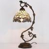 imageWERFACTORY Tiffany Lamp Amber Stained Glass Dragonfly Table Lamp Desk Reading Light Metal Leaf Base Decor Small Space Bedroom Home Office S139 Series