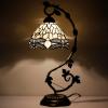 imageWERFACTORY Tiffany Lamp Amber Stained Glass Dragonfly Table Lamp Desk Reading Light Metal Leaf Base Decor Small Space Bedroom Home Office S139 Series