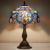 imageWERFACTORY Tiffany Lamp Blue Purple Stained Glass Style Table Lamp Reading Desk Light 12X12X18 Inches Decor Bedroom Living Room Home Office S558 Series