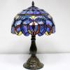 imageWERFACTORY Tiffany Lamp Blue Purple Stained Glass Style Table Lamp Reading Desk Light 12X12X18 Inches Decor Bedroom Living Room Home Office S558 Series