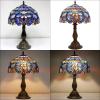 imageWERFACTORY Tiffany Lamp Blue Purple Stained Glass Style Table Lamp Reading Desk Light 12X12X18 Inches Decor Bedroom Living Room Home Office S558 Series