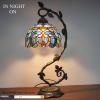 imageWERFACTORY Tiffany Lamp Cloudy Blue Stained Glass Table Lamp Metal Leaf Base 8X10X21 Inches Reading Desk Light Decor Small Space Bedside Bedroom Home Office S558 Series