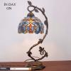 imageWERFACTORY Tiffany Lamp Cloudy Blue Stained Glass Table Lamp Metal Leaf Base 8X10X21 Inches Reading Desk Light Decor Small Space Bedside Bedroom Home Office S558 Series