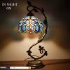 imageWERFACTORY Tiffany Lamp Cloudy Blue Stained Glass Table Lamp Metal Leaf Base 8X10X21 Inches Reading Desk Light Decor Small Space Bedside Bedroom Home Office S558 Series