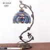 imageWERFACTORY Tiffany Lamp Cloudy Blue Stained Glass Table Lamp Metal Leaf Base 8X10X21 Inches Reading Desk Light Decor Small Space Bedside Bedroom Home Office S558 Series