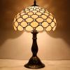 imageWERFACTORY Tiffany Lamp Cream Amber Stained Glass Bead Table Lamp Desk Bedside Reading Light 12X12X18 Inches Deco Bedroom Living Room Home Office S005 Series